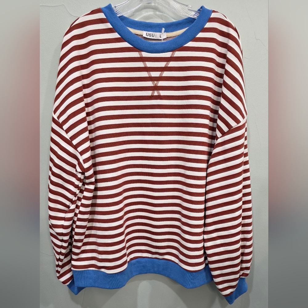 UEU Striped Top with Blue Collar